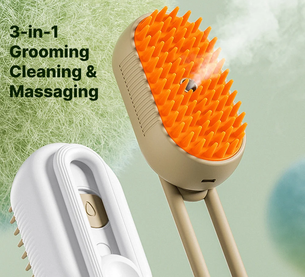 Bloomark - 3 in 1 Pet Hair Removal Comb, Massage & Steam Brush for Dogs Cat